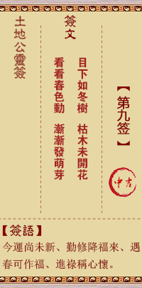 土地公靈籤 第玖籤 中吉