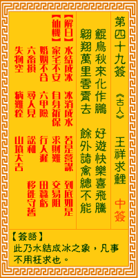 觀音靈籤 第四九籤: 王祥求鯉