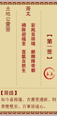 土地公靈籤 第壹籤 上上