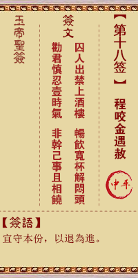 玉帝靈籤 第18籤：程咬金遇赦 中平