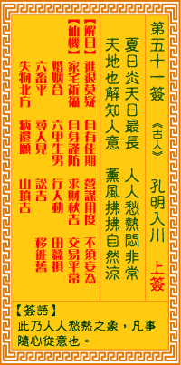 觀音靈籤 第五一簽: 孔明入川