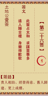 土地公靈籤 第貳拾陸籤 吉