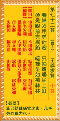 觀音靈籤 第七十二籤: 王莽求賢