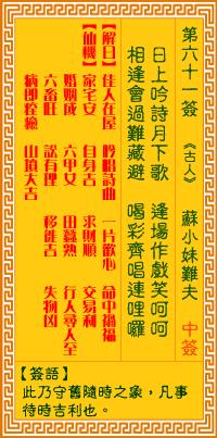 觀音靈籤 第六十一簽: 蘇小妹難夫