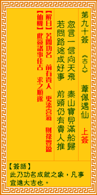 觀音靈籤 第九十籤: 葦佩遇仙
