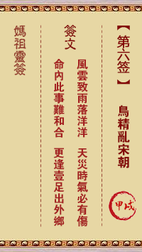 媽祖靈籤第六籤：甲戌○●○　○○○屬火利夏
