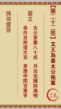 媽祖靈籤第二十二籤：丁未●●●　○○●屬水