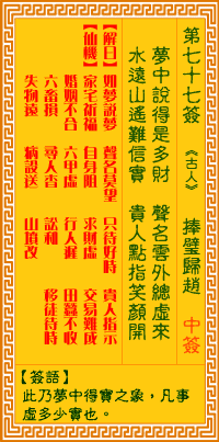 觀音靈籤 第七十七籤: 捧璧歸趙