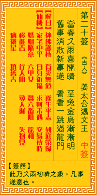 觀音靈籤 第二十籤: 姜太公遇文王