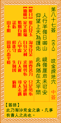 觀音靈籤 第八十七籤: 咬金探地穴