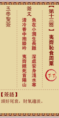 玉帝靈籤 第13籤：夷齊恥食周粟 下下