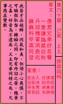 關帝靈籤 第六十籤 己癸 上上