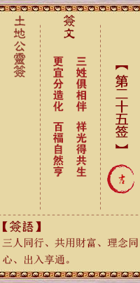 土地公靈籤 第貳拾伍籤 吉