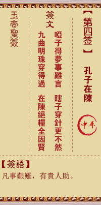 玉帝靈籤 第4籤：孔子在陳 中平