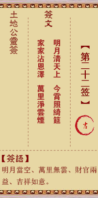 土地公靈籤 第貳拾貳籤 吉