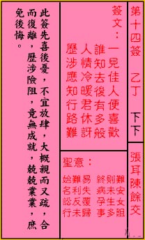 關公靈籤解籤 第十四籤 乙丁 下下