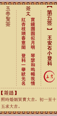 玉帝靈籤 第5籤：王安石小登科 上吉