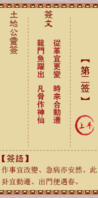 土地公靈籤 第貳籤 上平