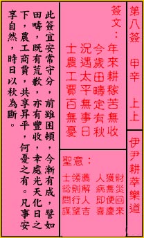 關公靈籤解籤 第八籤 甲辛 上上