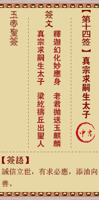 玉帝靈籤 第14籤：真宗求嗣生太子 中吉
