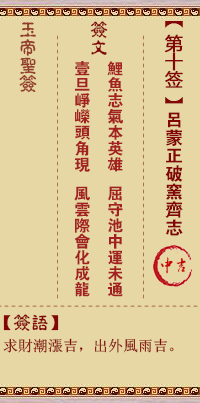 玉帝靈籤 第10籤：呂蒙正破窯齊志 中吉