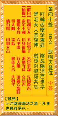觀音靈籤 第四十籤: 武則天登位