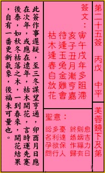 關帝靈籤 第二十五籤 丙戊 中平