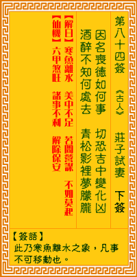 觀音靈籤 第八十四籤: 莊子試妻
