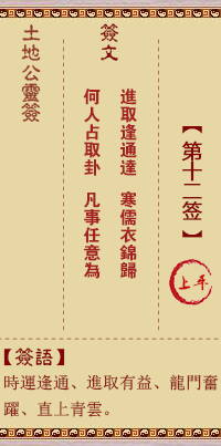 土地公靈籤 第拾貳籤 上平