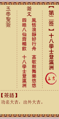 玉帝靈籤 第2籤：十八學士登瀛洲 上吉