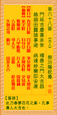 觀音靈籤 第六十八籤: 汾陽祝壽