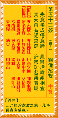 觀音靈籤 第五三籤: 劉備招親