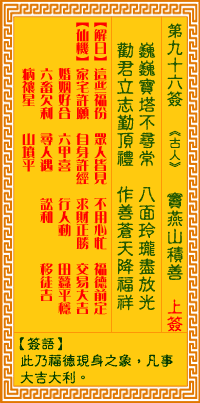 觀音靈籤 第九十六籤: 竇燕山積善