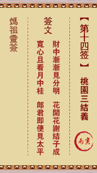 媽祖靈籤第十四籤：丙寅○●●　●○○屬火利