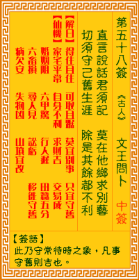 觀音靈籤 第五十八籤: 文王問卜
