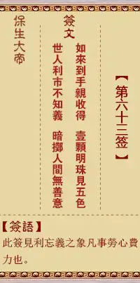 保生大帝靈籤第六十三籤