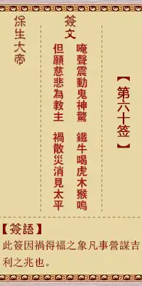 保生大帝靈籤第六十籤