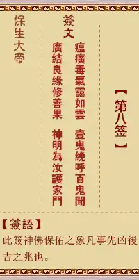 保生大帝靈籤第八籤